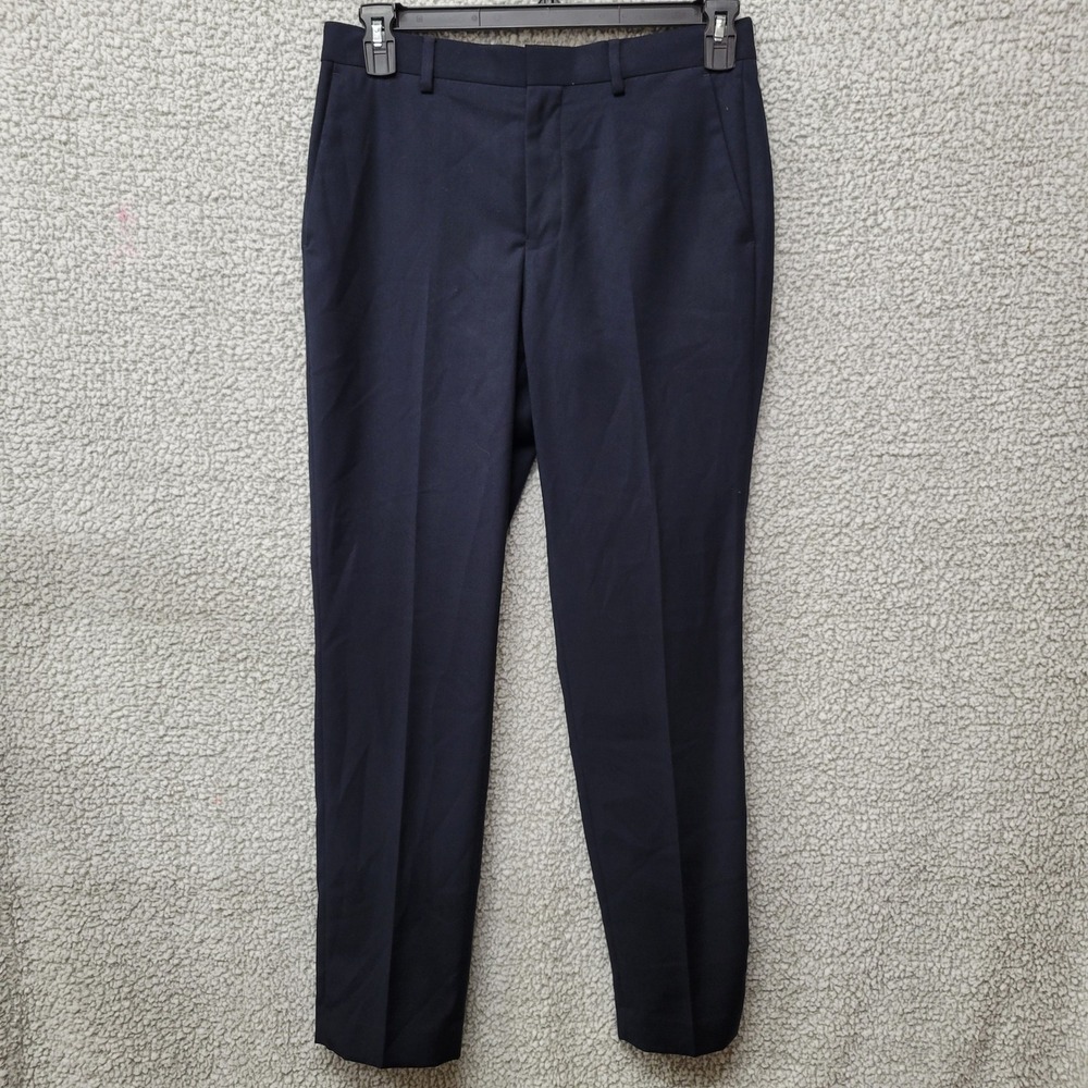 Topman Mens 30R Navy Blue Slim Fit Flat Front Dress Pants Textured Trousers